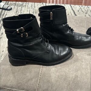Carlo Pazolini Black Leather biker lace up Boots 39/9